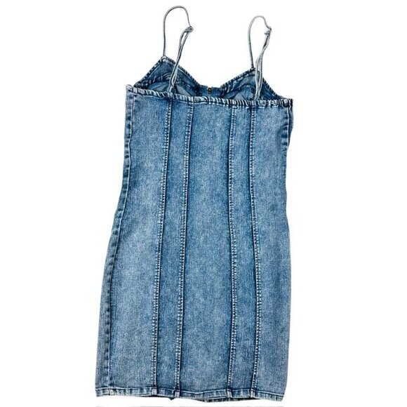 Denim Corset-Style Mini Dress W/ Front Zipper Closure By Iris Size L - Picture 13 of 14